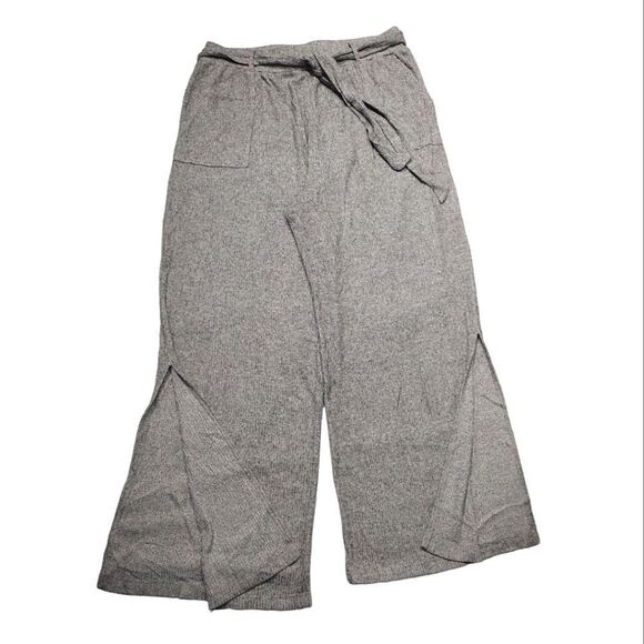 Lauren Conrad Grey High Rise Belted Wide Leg Slit Knit Pants Large - Picture 7 of 14